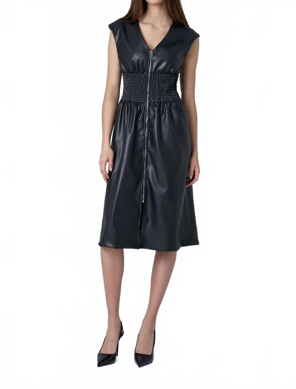 NEW ASTRID victoria faux leather zip front midi dress in black